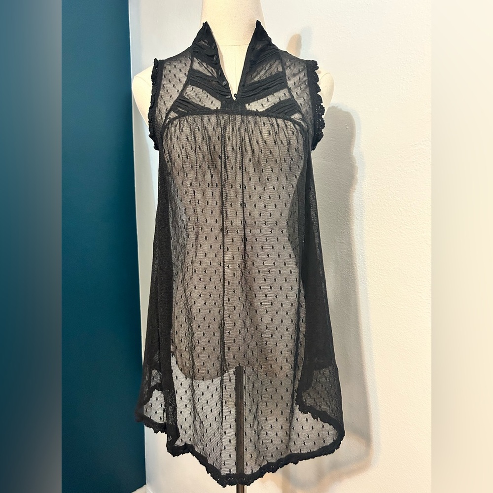 Women’s Free People Black Sheer Lace High Low Tunic Tank Top | Size XS